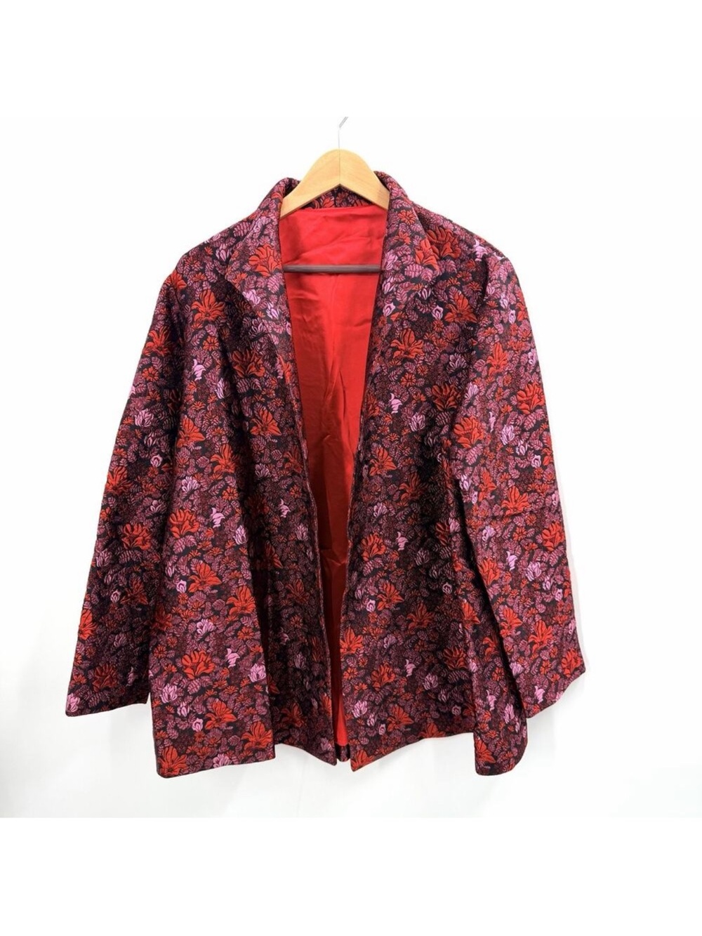 Vintage Custom Made Silk Jacquard Floral Blazer Evening Jacket Womens Size 2X
